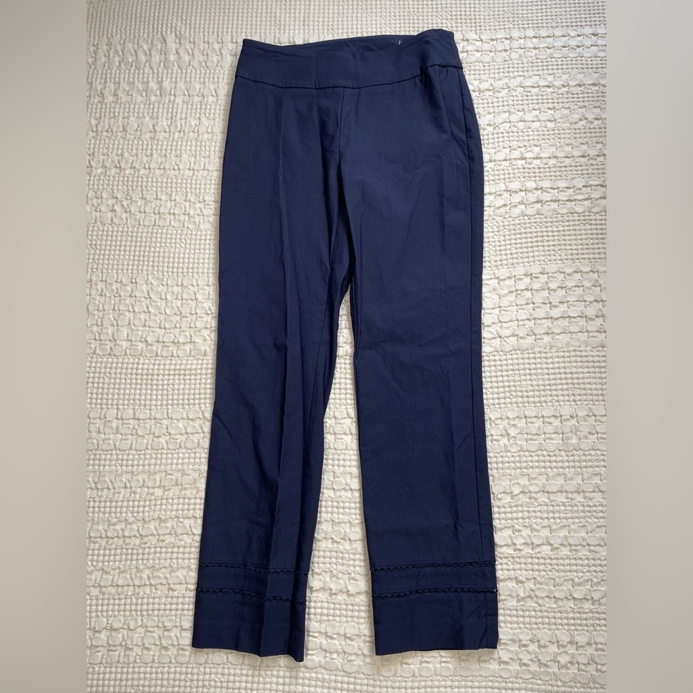Soft Surroundings Parson Ankle Eyelet Hem Pull On Pants Navy Blue Small